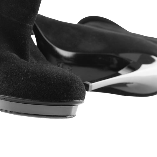 Gucci Black Suede Fold-Over Platform Stiletto Ankle Boots