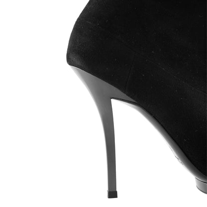 Gucci Black Suede Fold-Over Platform Stiletto Ankle Boots
