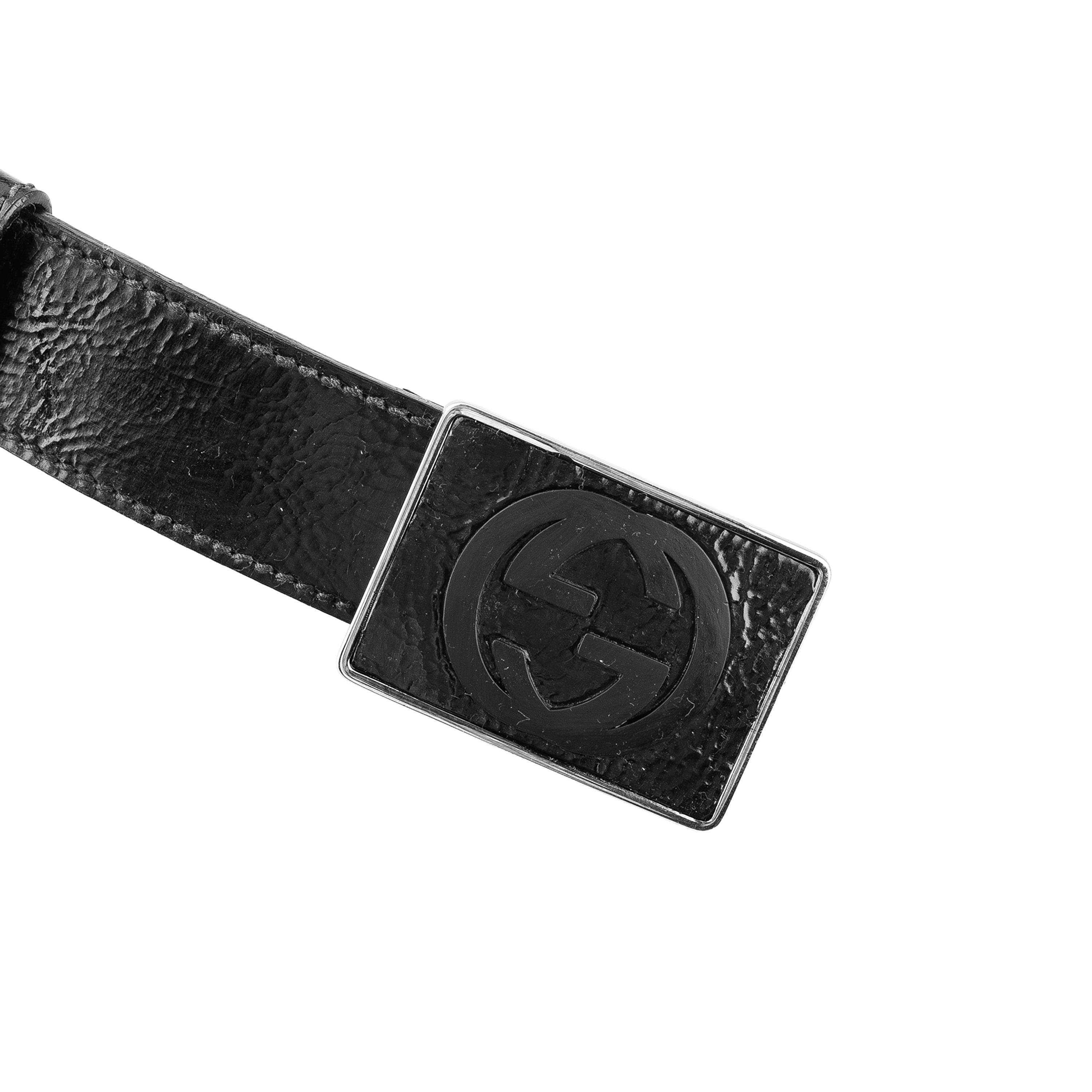 Gucci Vintage Black Leather Interlocking GG Logo Buckle Belt
