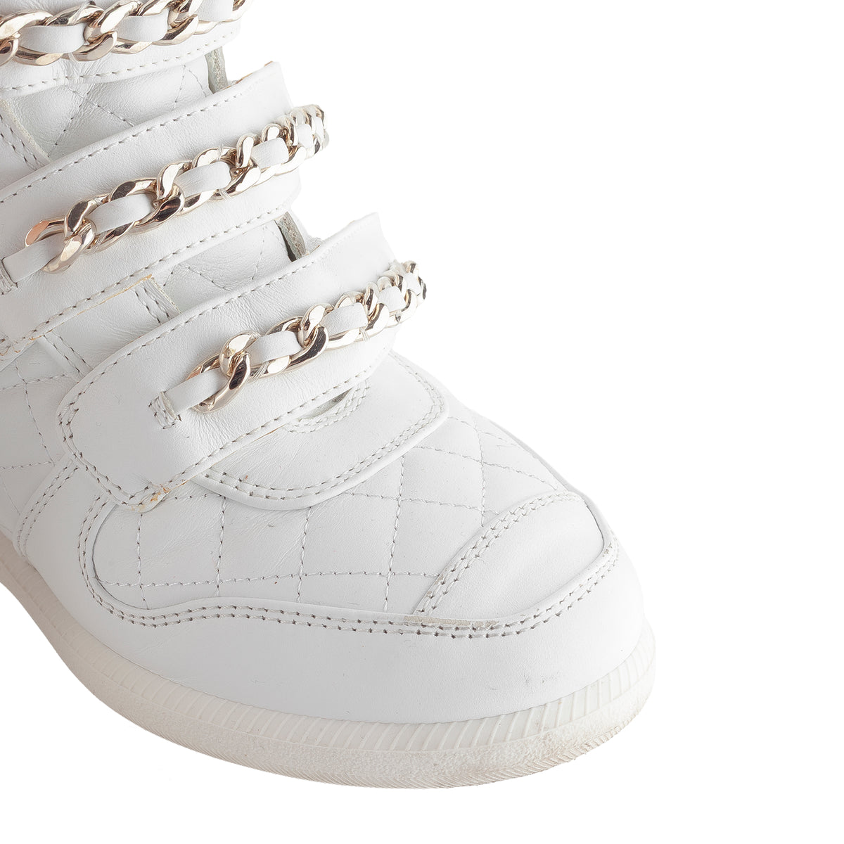 Philipp Plein White Quilted Leather Skull Wedge High-Top Sneakers
