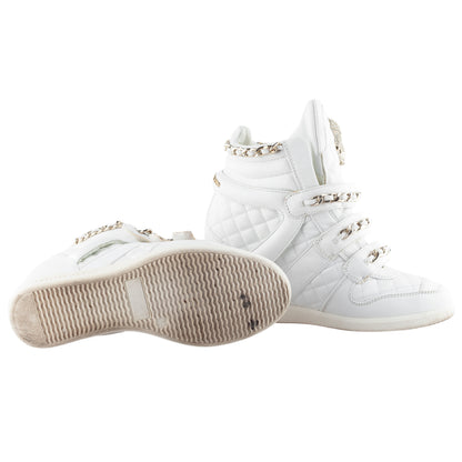 Philipp Plein White Quilted Leather Skull Wedge High-Top Sneakers