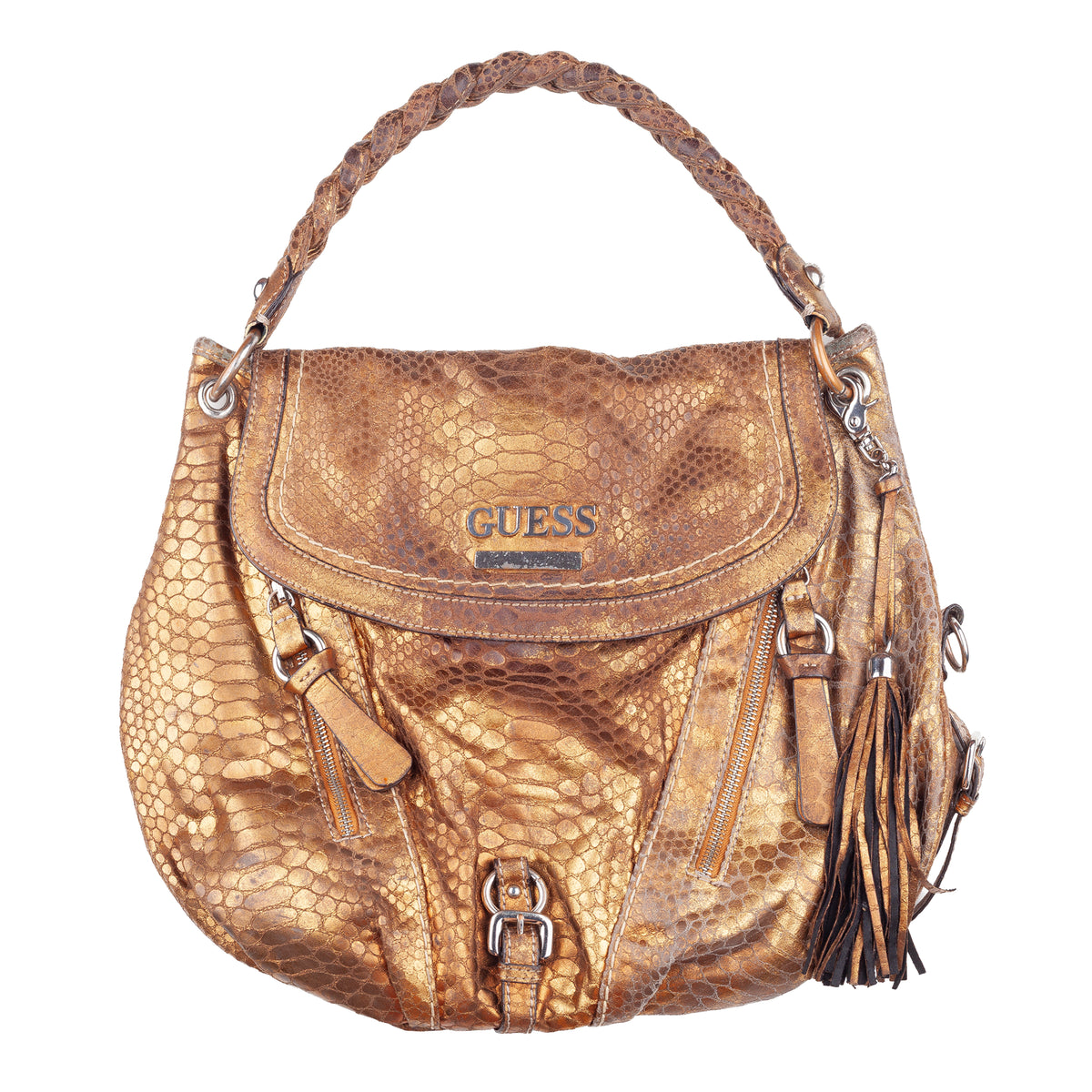 GUESS Vintage Metallic Gold Snakeskin-Effect Shoulder Bag