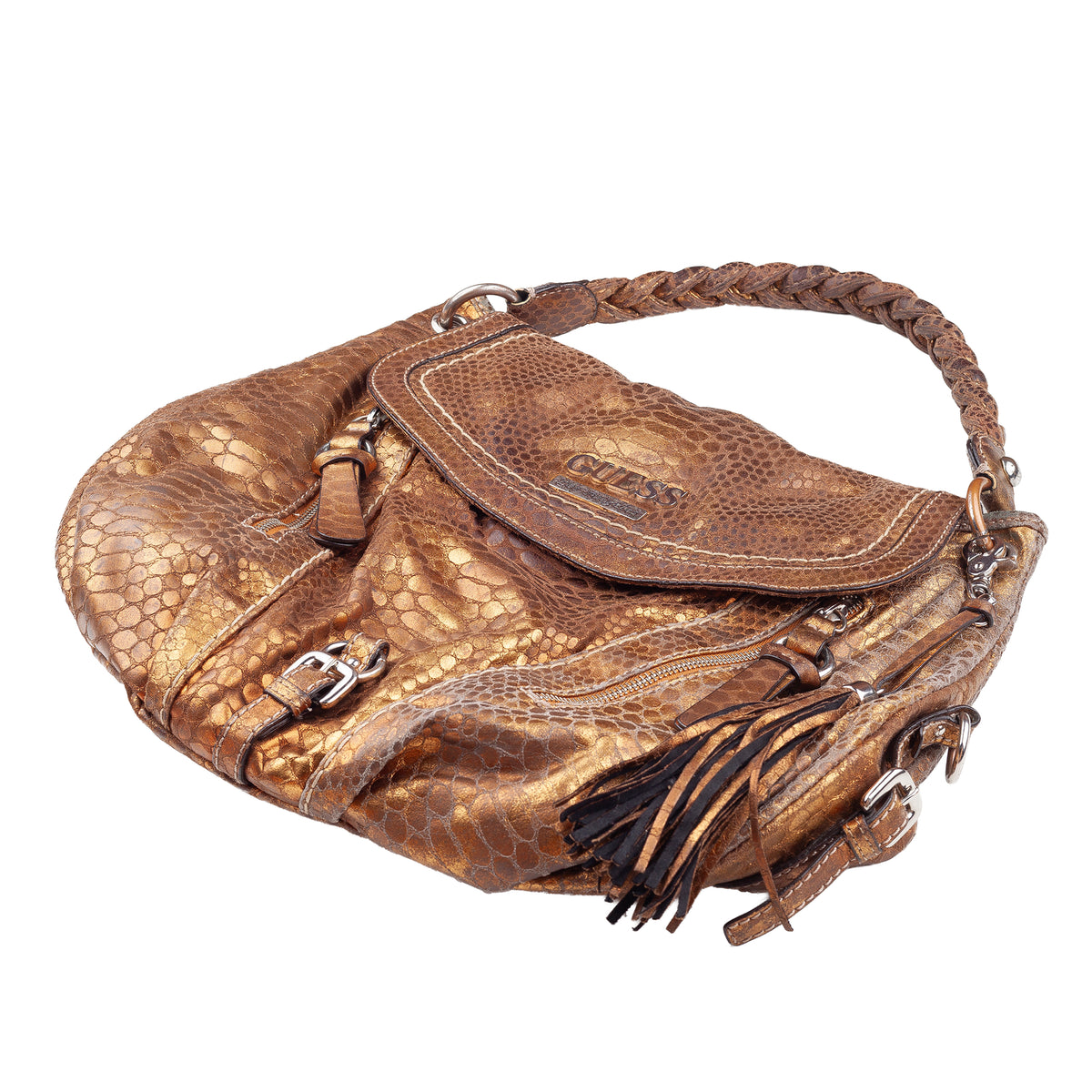 GUESS Vintage Metallic Gold Snakeskin-Effect Shoulder Bag