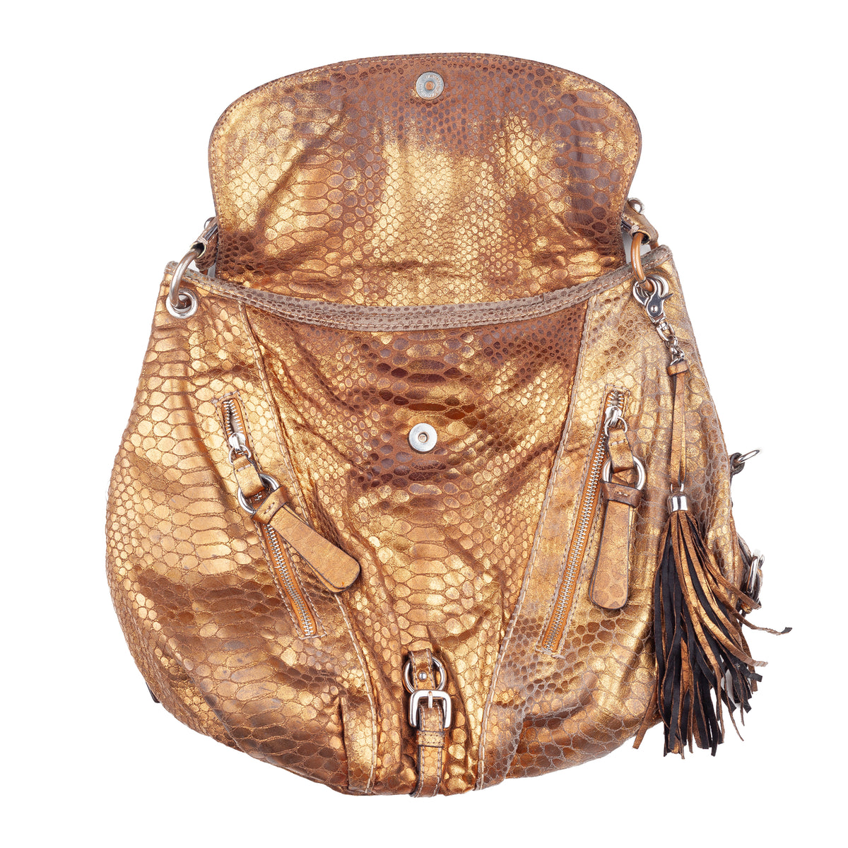GUESS Vintage Metallic Gold Snakeskin-Effect Shoulder Bag
