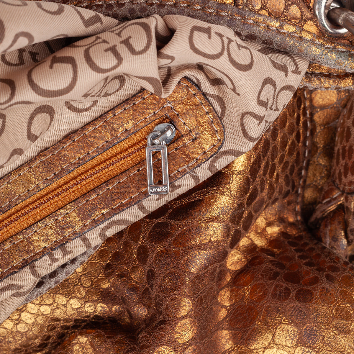 GUESS Vintage Metallic Gold Snakeskin-Effect Shoulder Bag