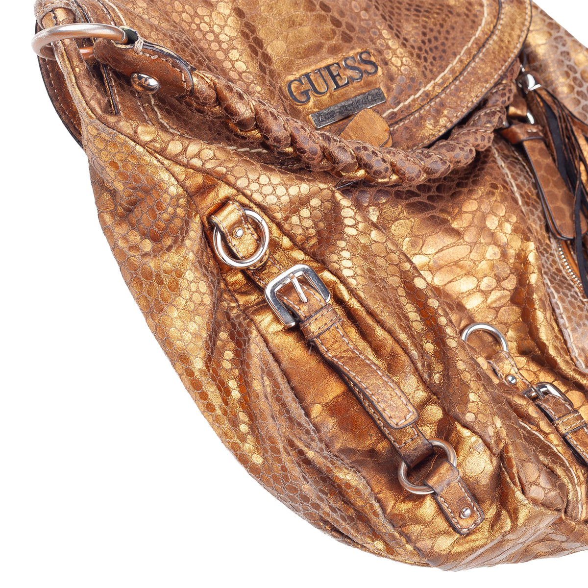 GUESS Vintage Metallic Gold Snakeskin-Effect Shoulder Bag