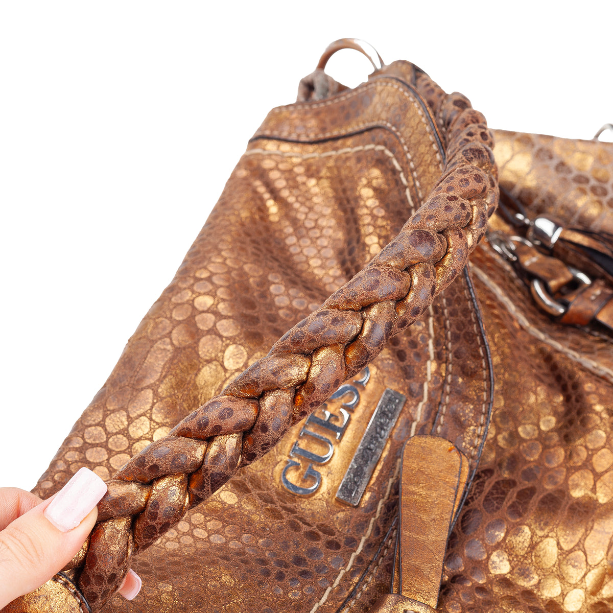GUESS Vintage Metallic Gold Snakeskin-Effect Shoulder Bag