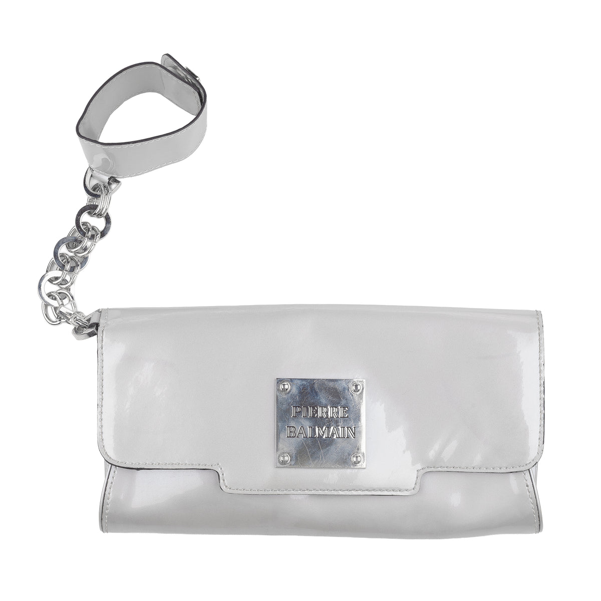 Pierre Balmain White Patent Leather Wrist Cuff Clutch Bag