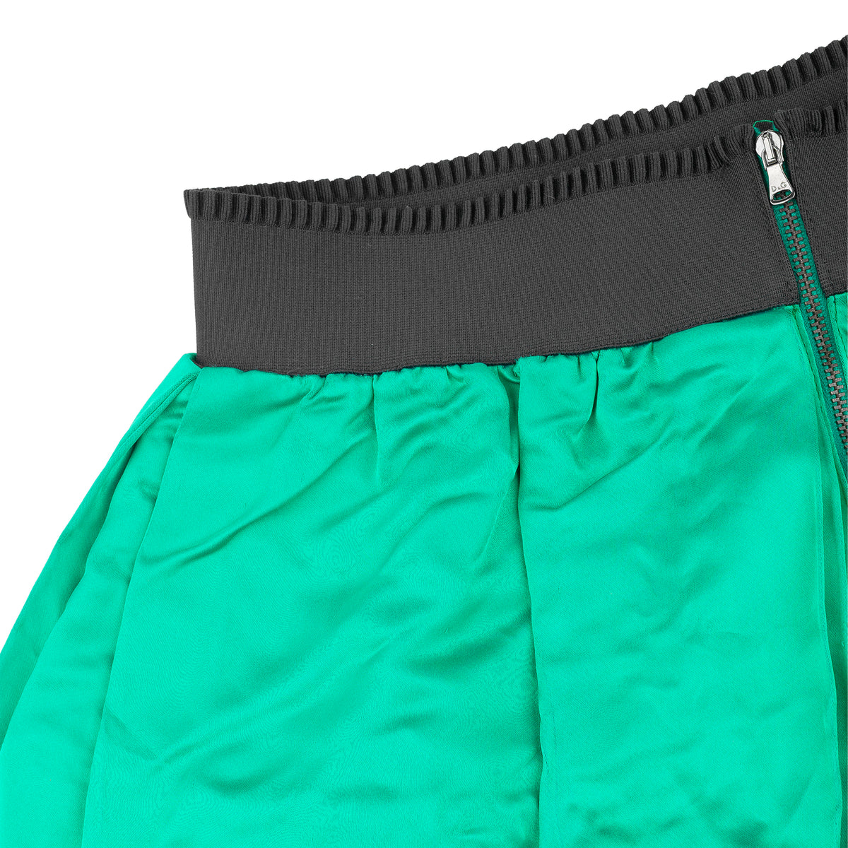 D&G Dolce & Gabbana Emerald Green Satin Bubble Mini Skirt