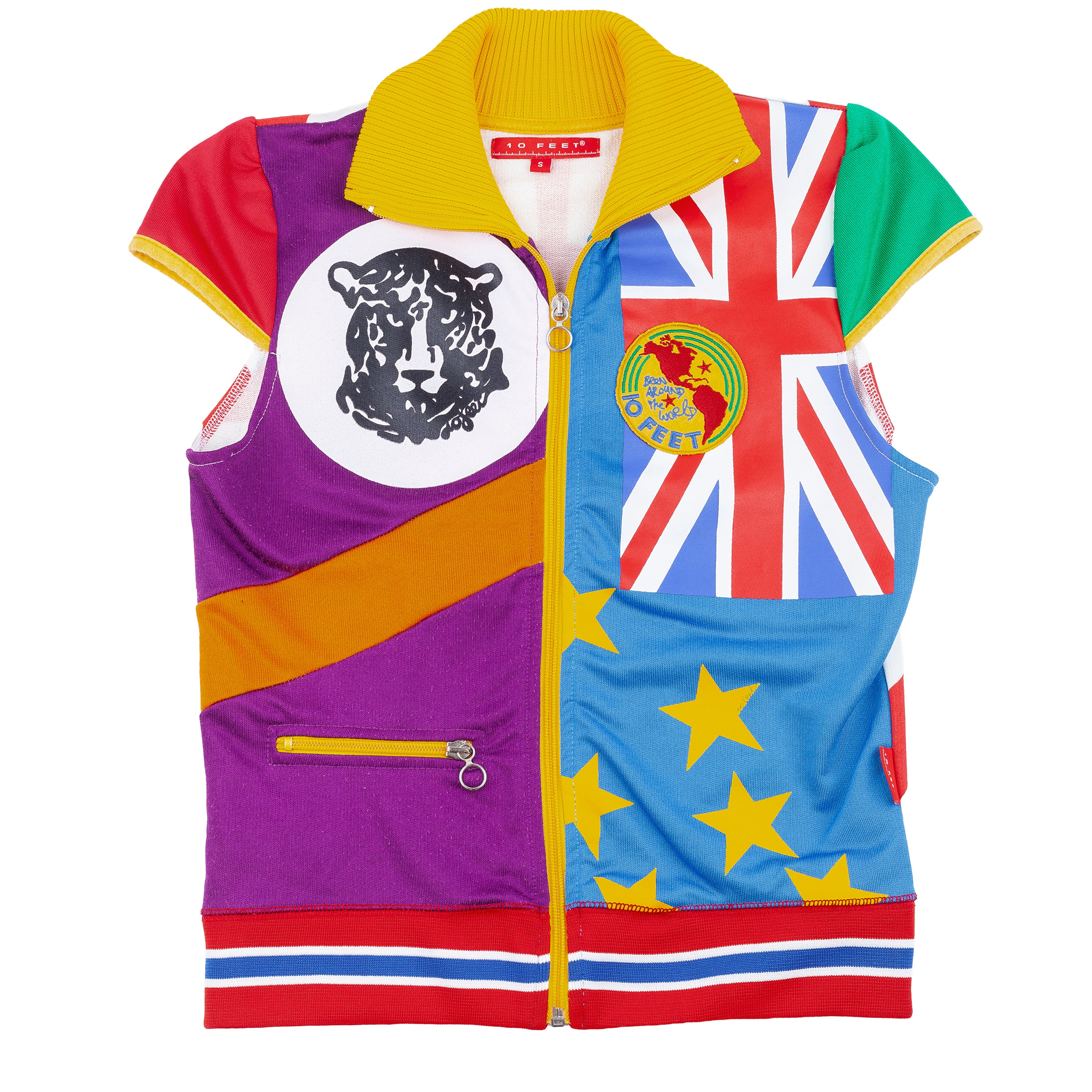 10 Feet Vintage Multicolor Flag Print Zip-Up Top