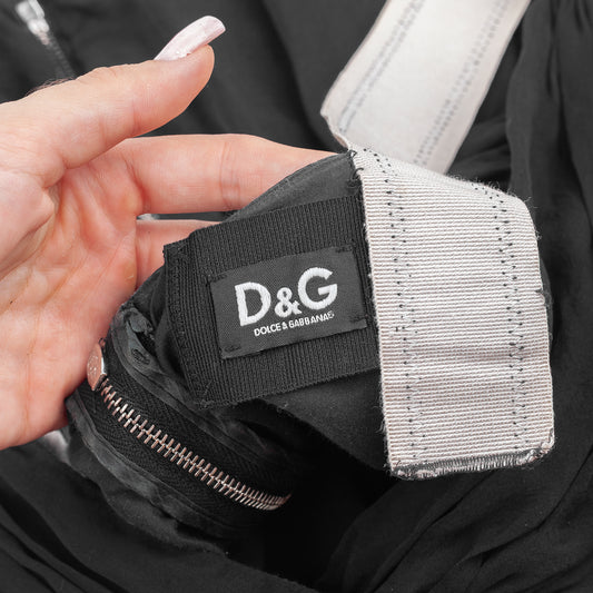 D&G Dolce & Gabbana Black Silk Ruched Peplum Top