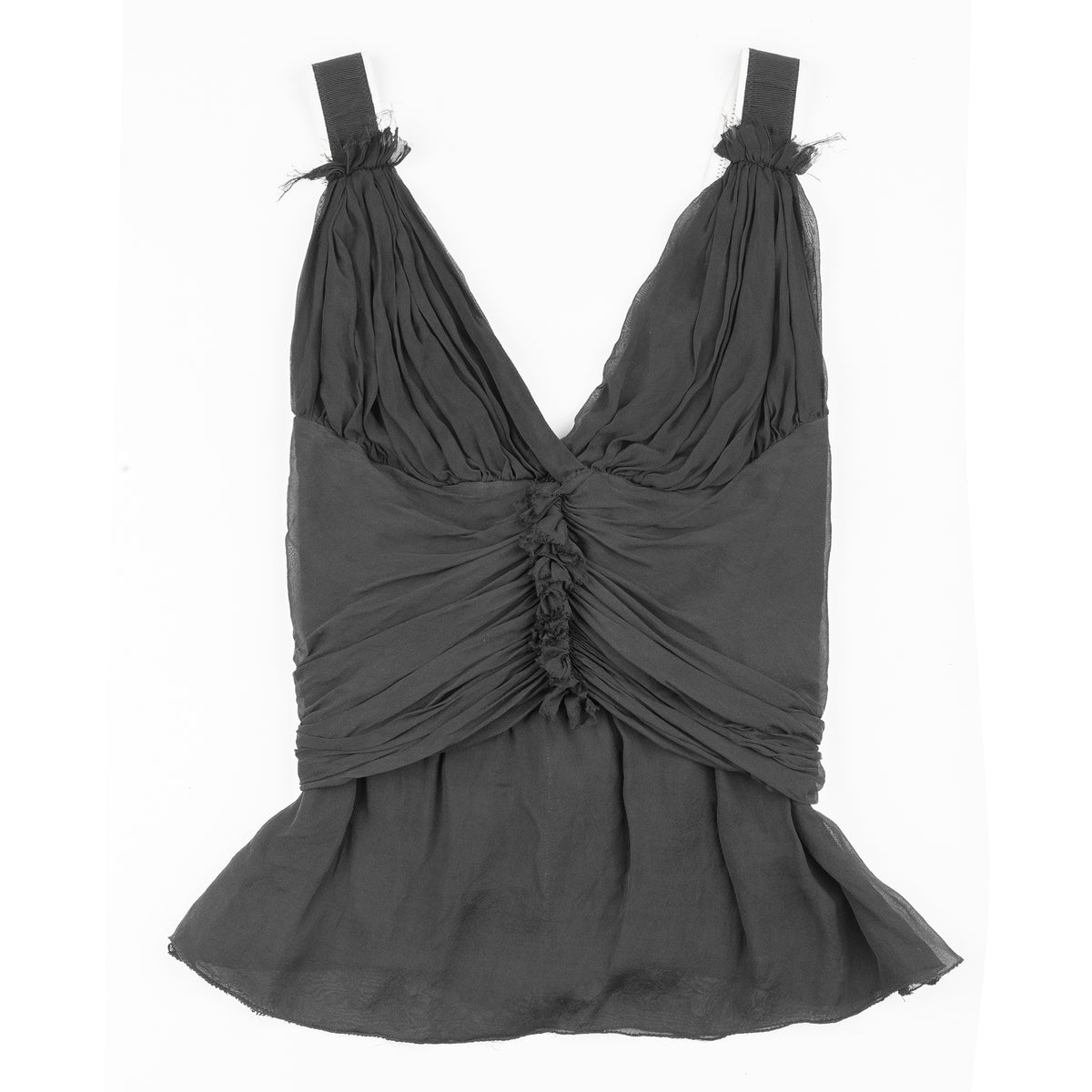 D&G Dolce & Gabbana Black Silk Ruched Peplum Top