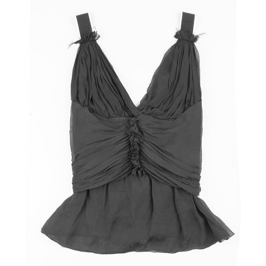 D&G Dolce & Gabbana Black Silk Ruched Peplum Top
