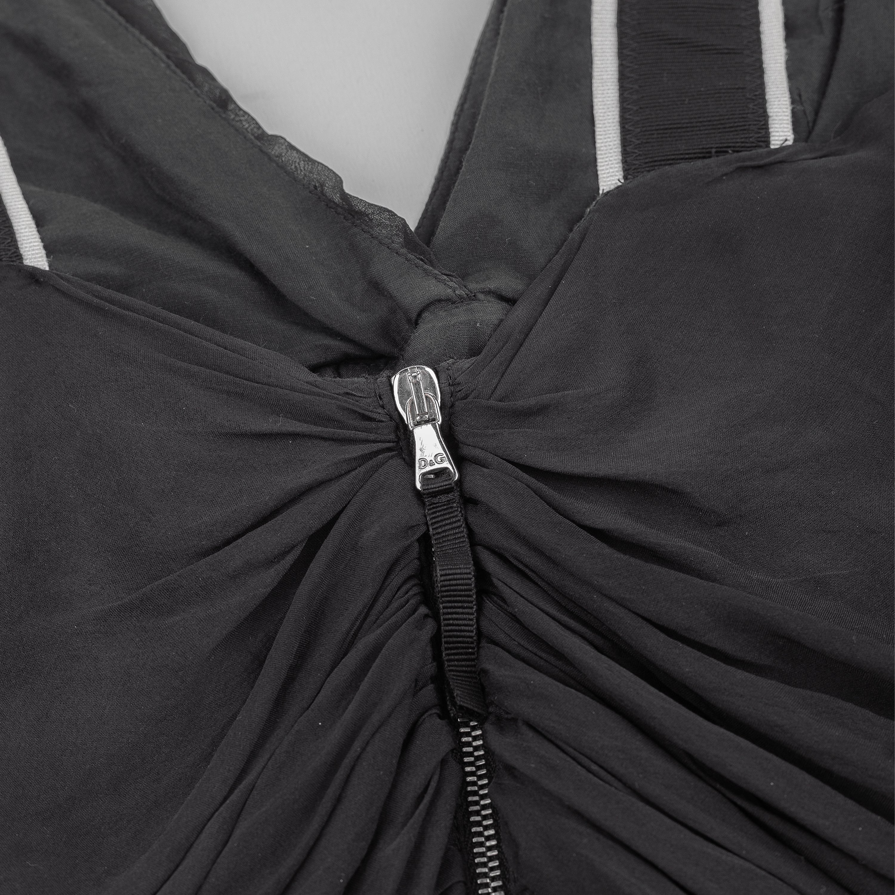 D&G Dolce & Gabbana Black Silk Ruched Peplum Top