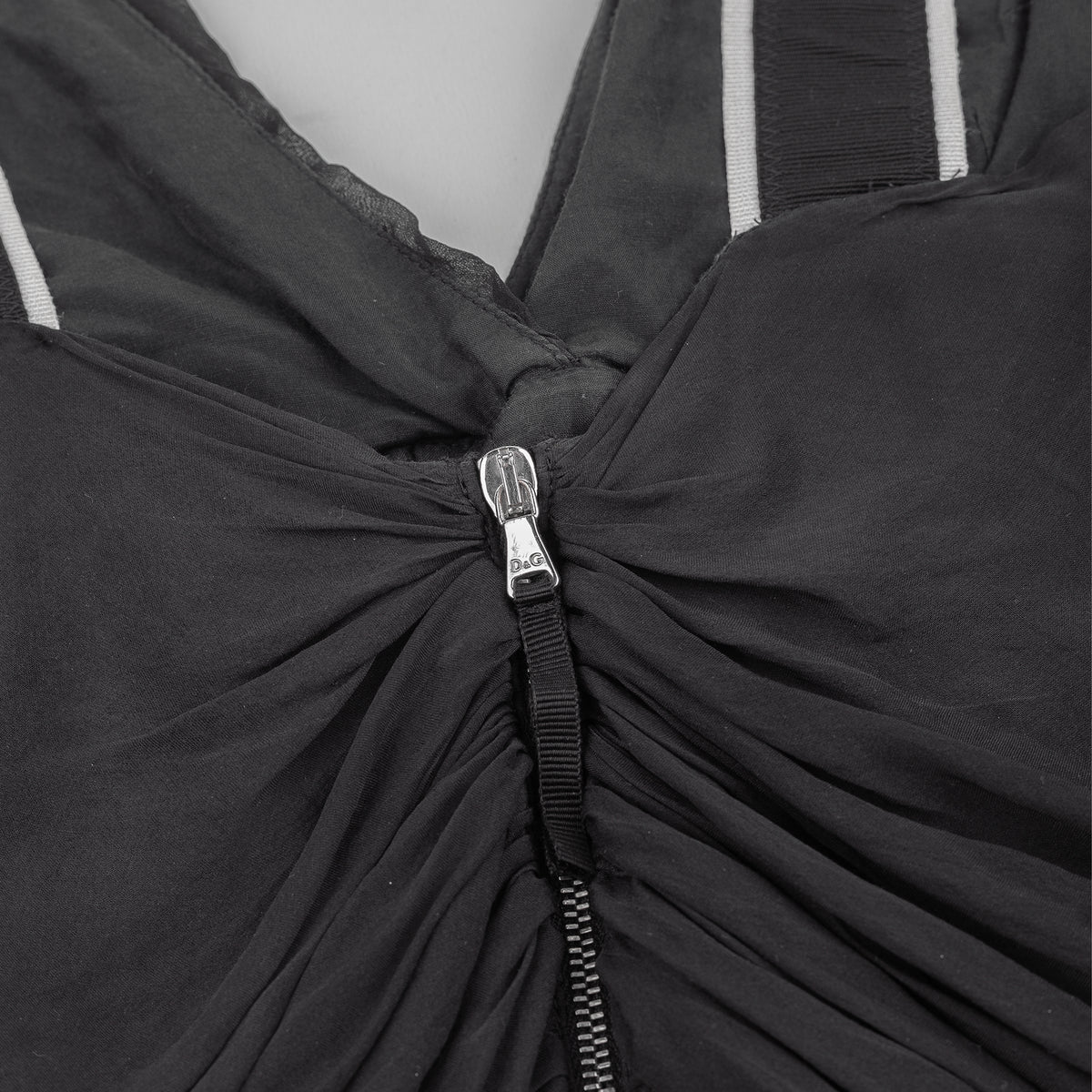 D&G Dolce & Gabbana Black Silk Ruched Peplum Top