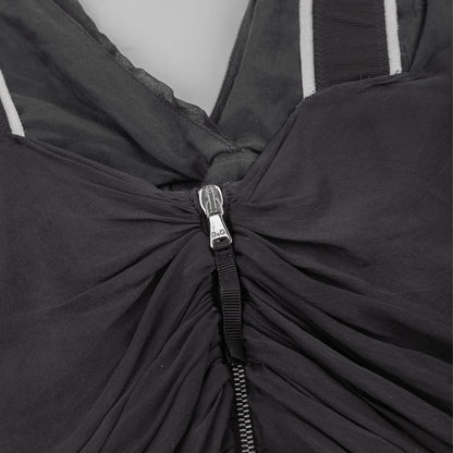 D&G Dolce & Gabbana Black Silk Ruched Peplum Top
