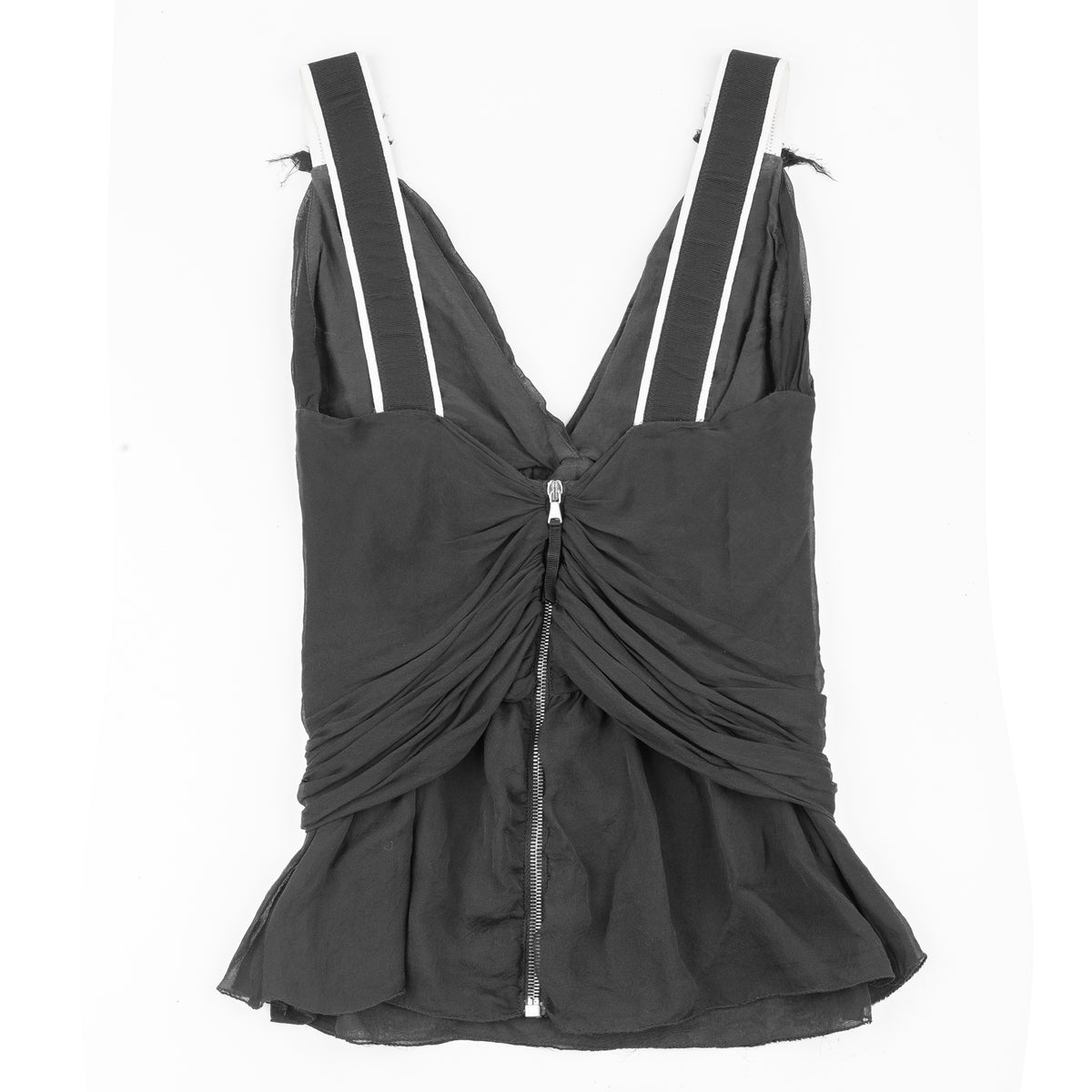 D&G Dolce & Gabbana Black Silk Ruched Peplum Top