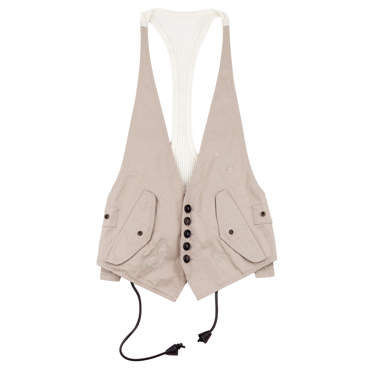 DSQUARED2 SS2016 Beige Distressed Halter Vest with Mesh Racerback
