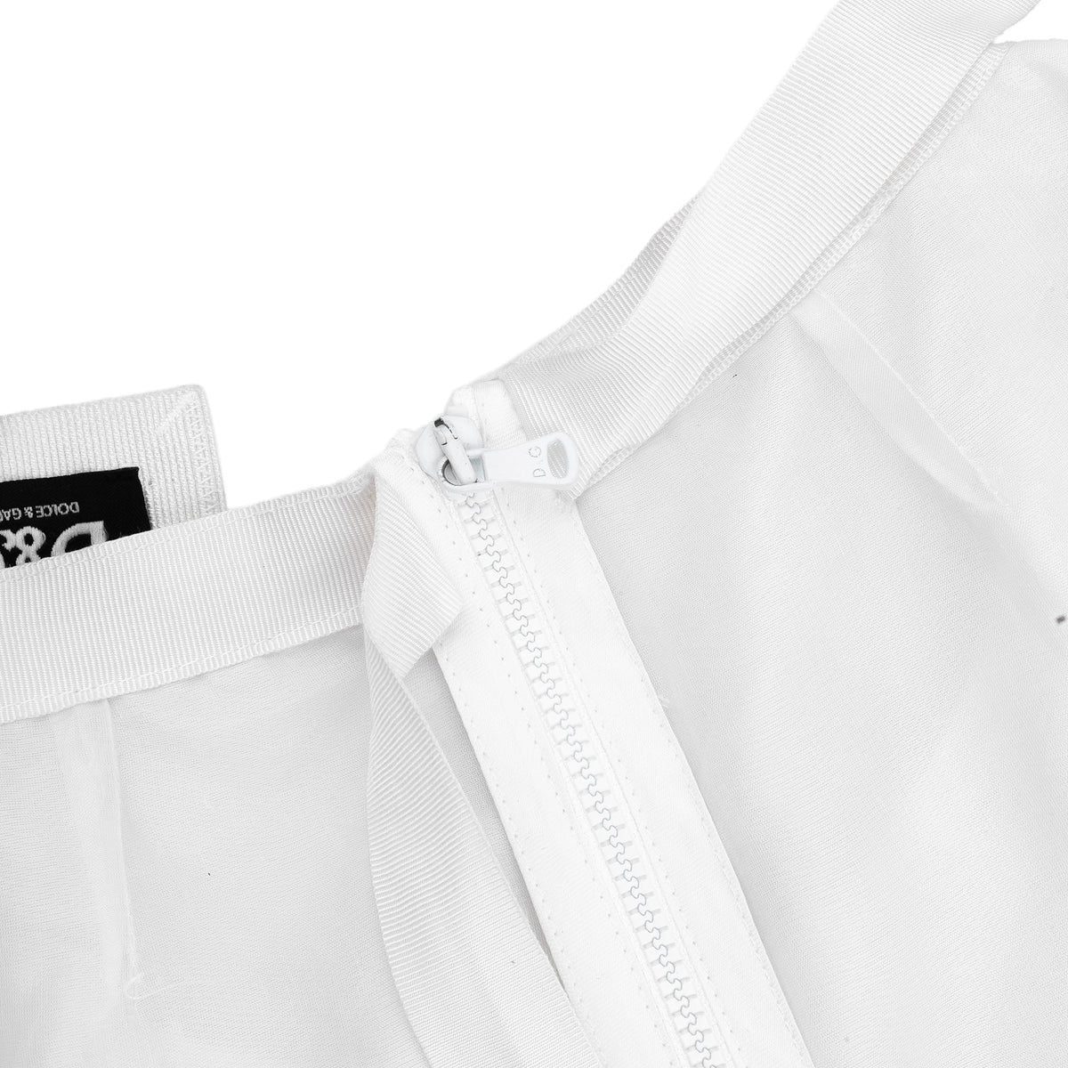 D&G Dolce & Gabbana White Pearl Neckline Silver Polka Dot Mini Dress