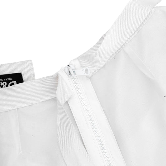 D&G Dolce & Gabbana White Pearl Neckline Silver Polka Dot Mini Dress