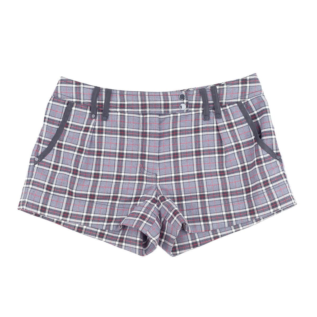 Plein Sud Jeanius Grey Tartan Plaid Mini Shorts