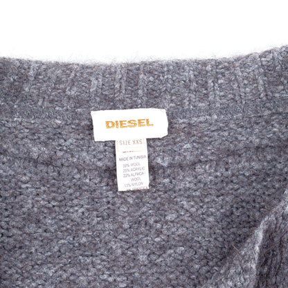Diesel Grey Alpaca Wool Blend Braided Knit Cropped Cardigan