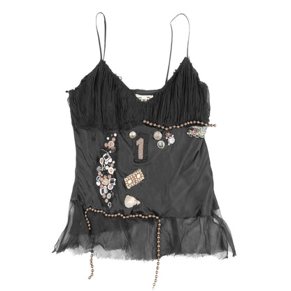 Anna Pianura Black Embellished Silk Camisole Top