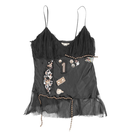 Anna Pianura Black Embellished Silk Camisole Top
