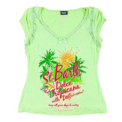 D&G Dolce & Gabbana Green St. Barth Tropical Graphic Top