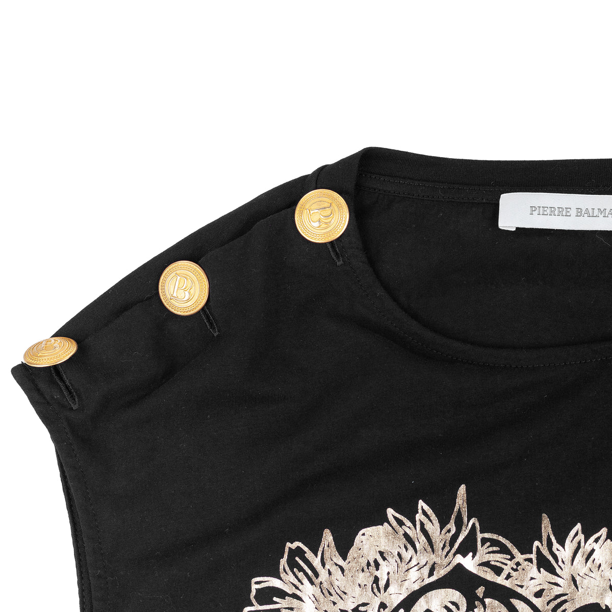Pierre Balmain Black PB Monogram Gold Button Sleeveless Top