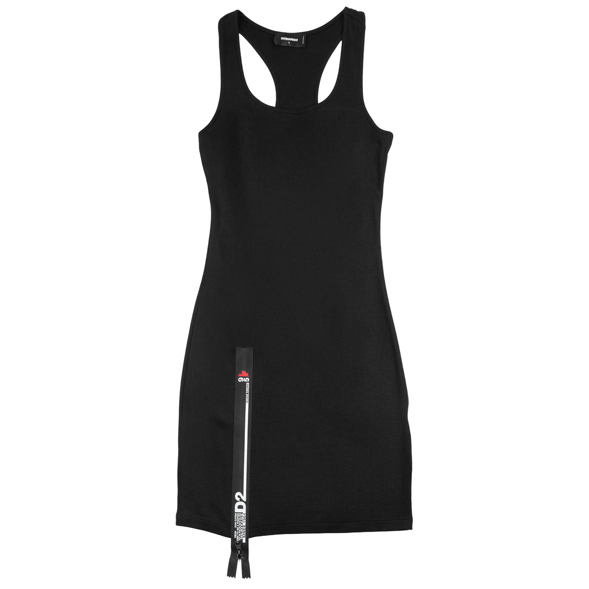 DSQUARED2 Black Racerback Mini Dress with Logo Zipper Detail