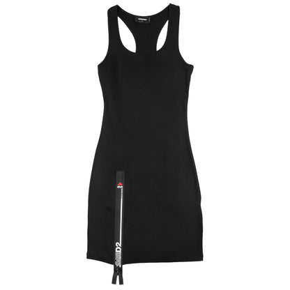 DSQUARED2 Black Racerback Mini Dress with Logo Zipper Detail