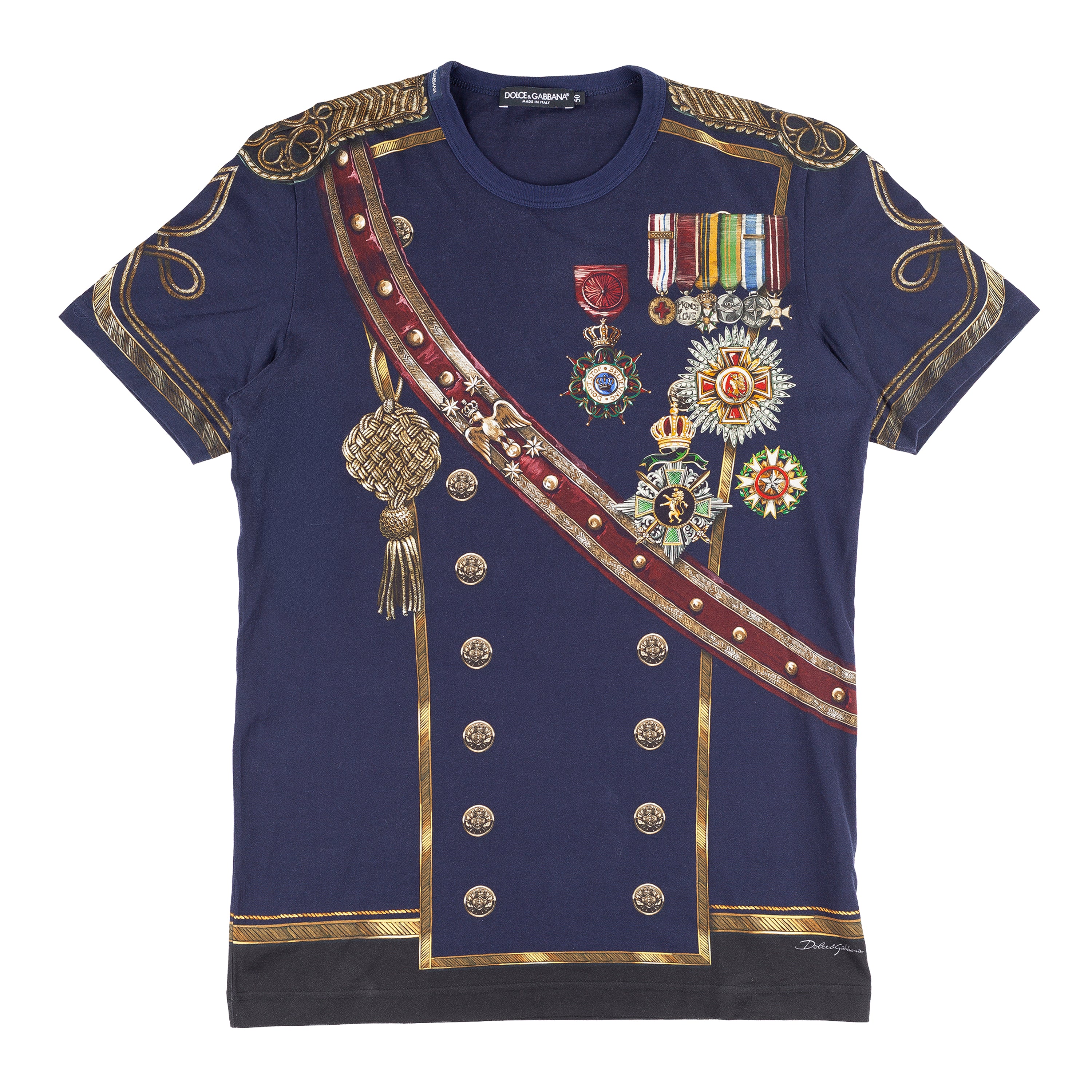 Dolce & Gabbana Military Medals Print Navy T-Shirt