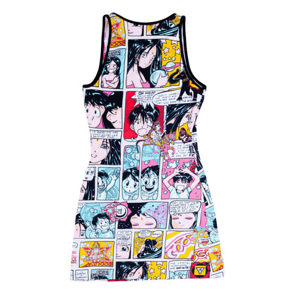 Moschino Jeans Multicolor Manga Comic Print Sleeveless Mini Dress
