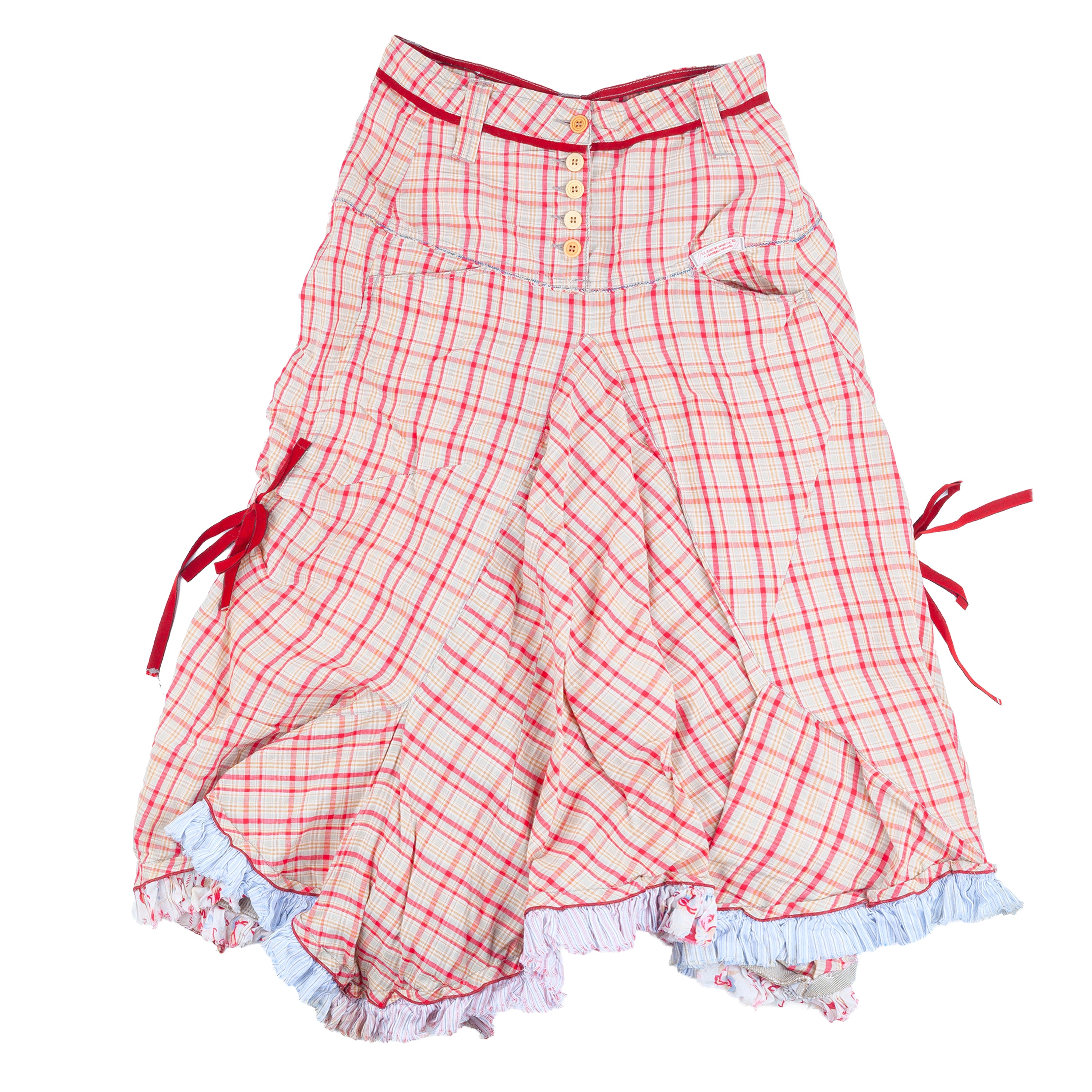 Marithé François Girbaud Red Plaid Ruched Asymmetric Skirt