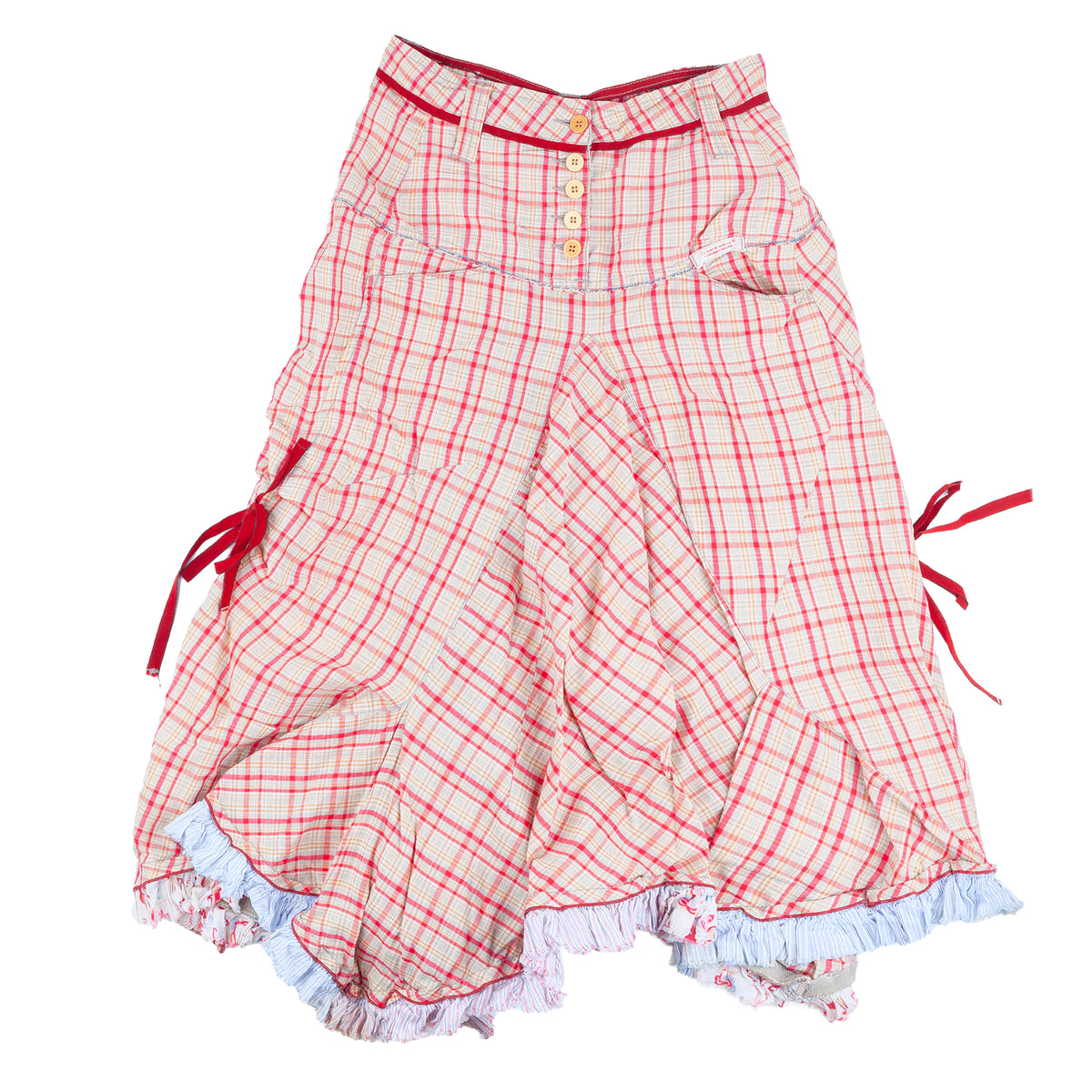 Marithé François Girbaud Red Plaid Ruched Asymmetric Skirt