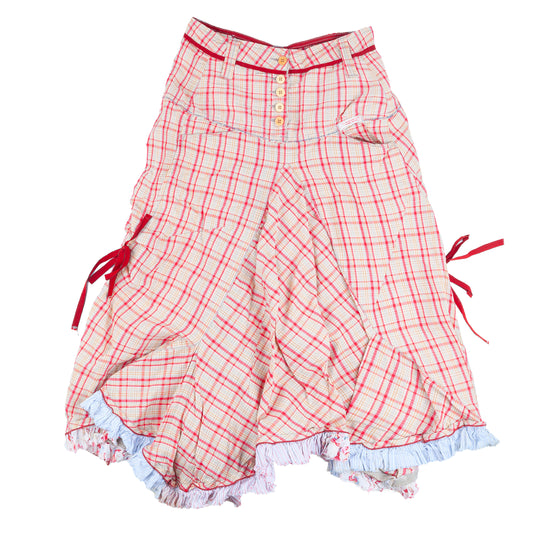 Marithé François Girbaud Red Plaid Ruched Asymmetric Skirt
