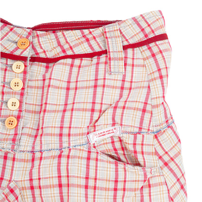 Marithé François Girbaud Red Plaid Ruched Asymmetric Skirt