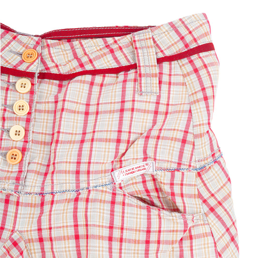 Marithé François Girbaud Red Plaid Ruched Asymmetric Skirt