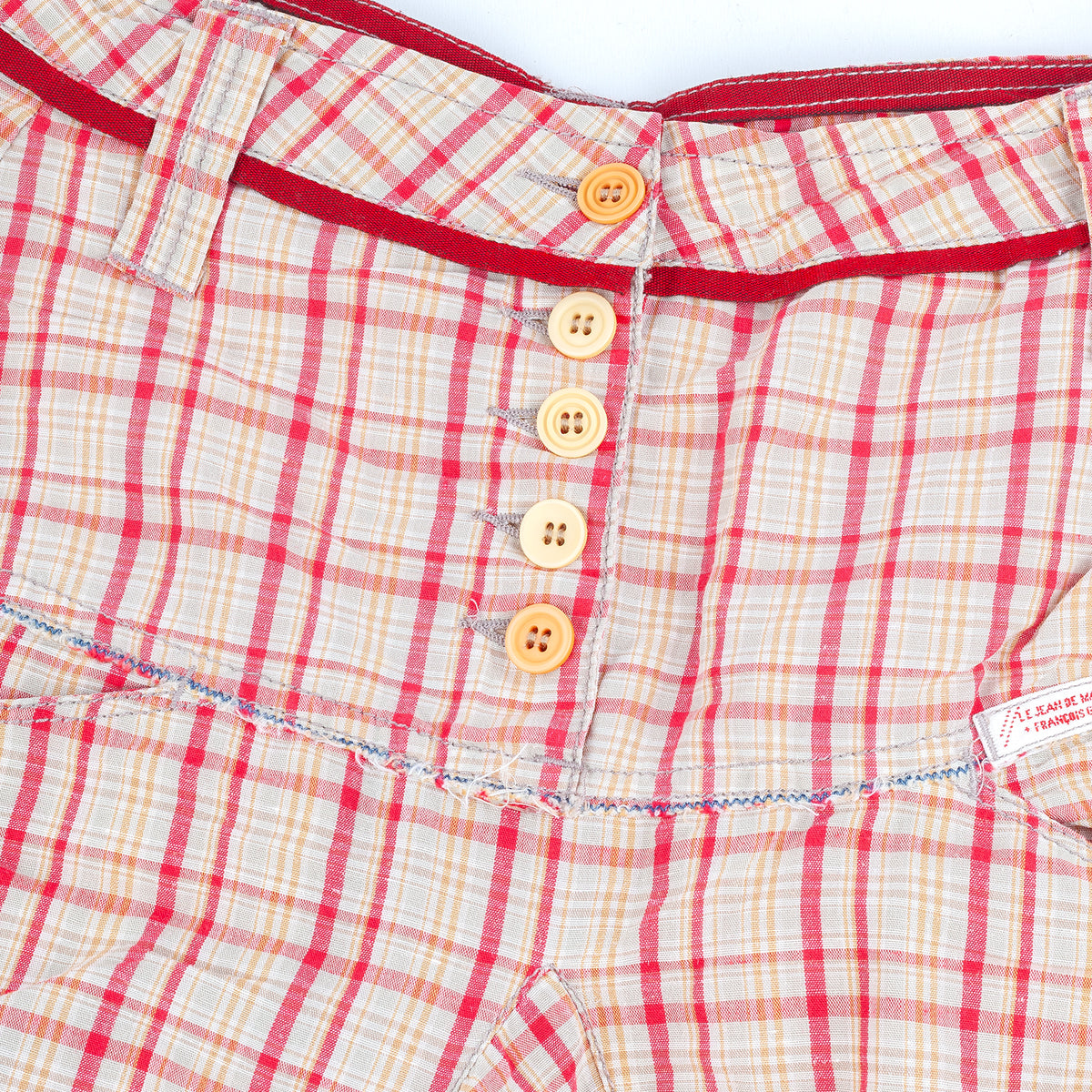 Marithé François Girbaud Red Plaid Ruched Asymmetric Skirt
