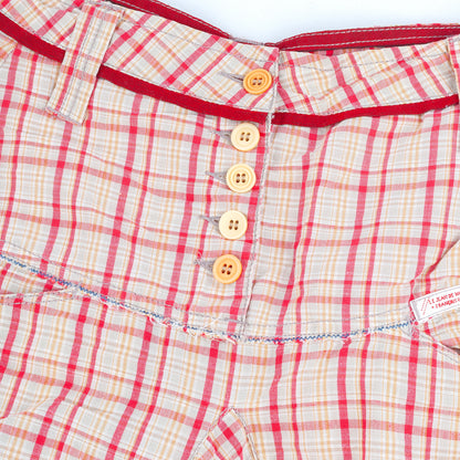 Marithé François Girbaud Red Plaid Ruched Asymmetric Skirt