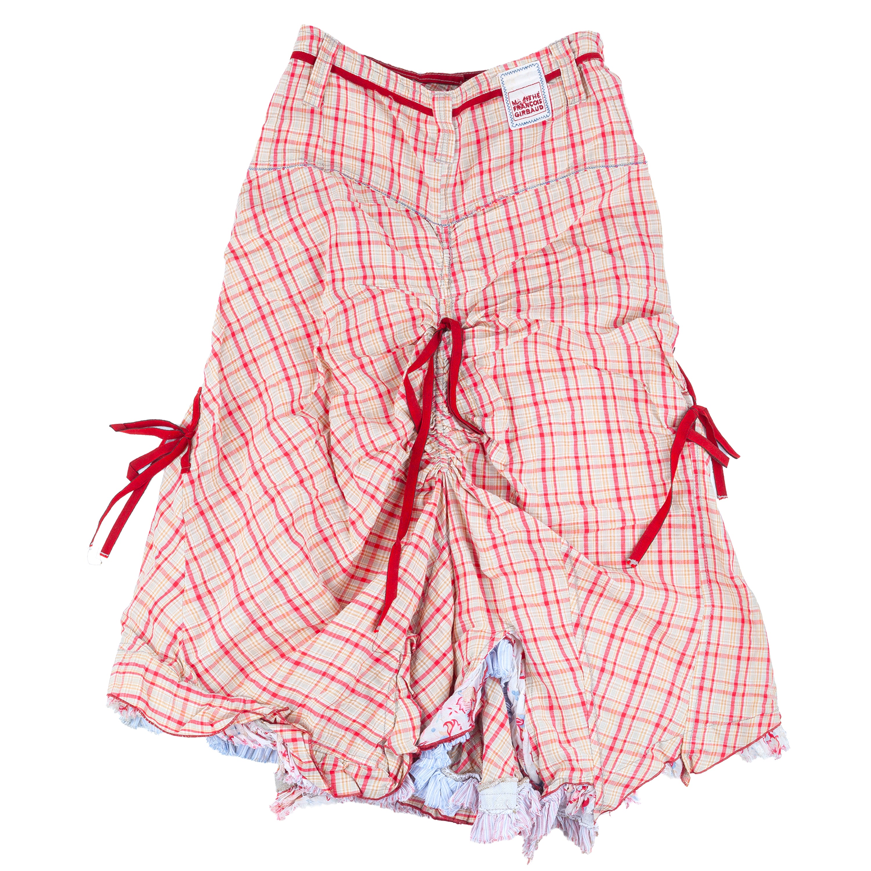 Marithé François Girbaud Red Plaid Ruched Asymmetric Skirt