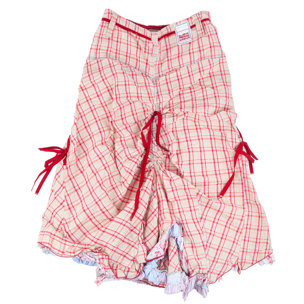 Marithé François Girbaud Red Plaid Ruched Asymmetric Skirt