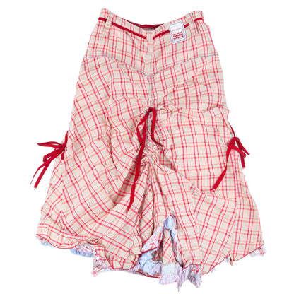 Marithé François Girbaud Red Plaid Ruched Asymmetric Skirt