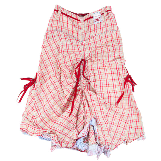 Marithé François Girbaud Red Plaid Ruched Asymmetric Skirt
