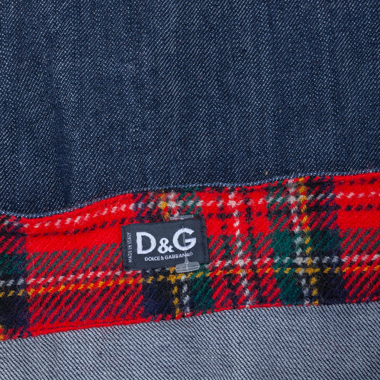 D&G Dolce & Gabbana Denim Cargo Midi Skirt with Tartan Lining