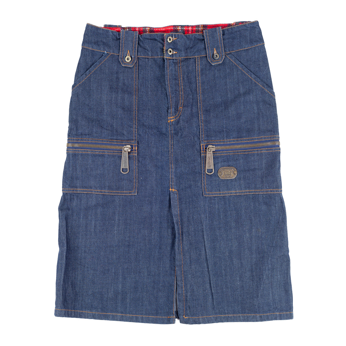D&G Dolce & Gabbana Denim Cargo Midi Skirt with Tartan Lining