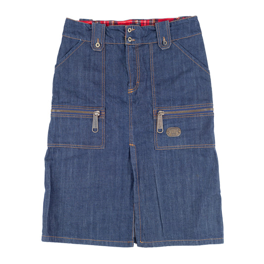 D&G Dolce & Gabbana Denim Cargo Midi Skirt with Tartan Lining