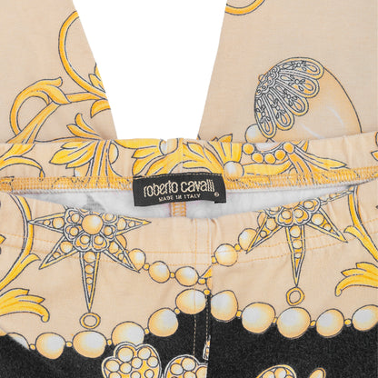 Roberto Cavalli Vintage Black & Gold Baroque Jewelry Print Pants