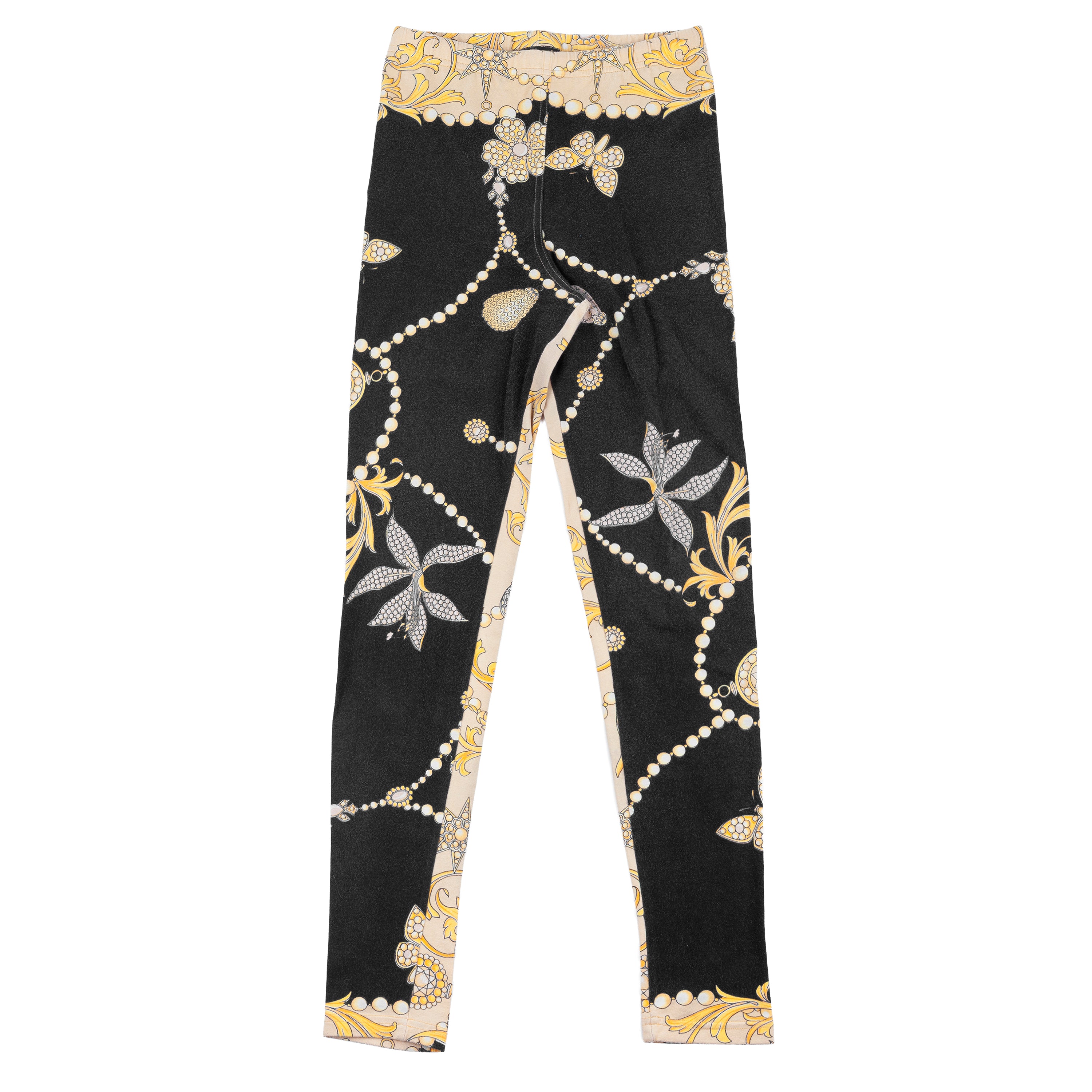 Roberto Cavalli Vintage Black & Gold Baroque Jewelry Print Pants